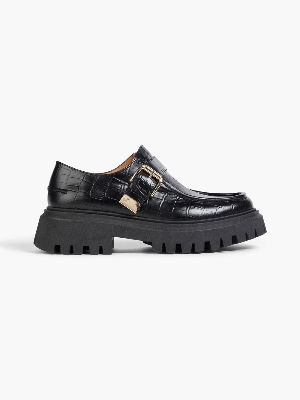 NWT Maje Black Faux Croc-Embossed Leather Loafers